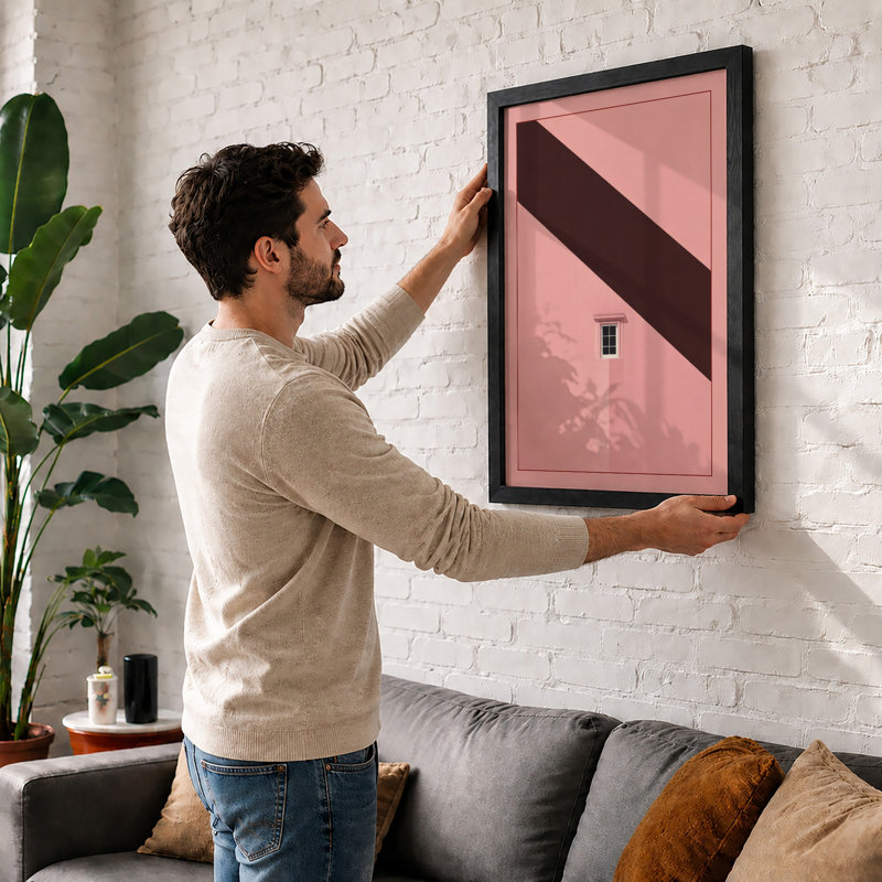 Pink Wall, Brown Diagonal Minimalist - Print, A4 - 29.7 x 21.0 cm, White