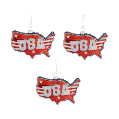 Glittered USA Americana Glass Christmas Ornament - 4.25" - Set of 3