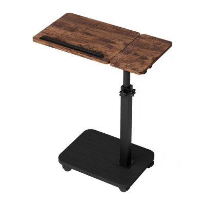 Plateau roulant avec roulettes, table C réglable en hauteur, plateau pivotant à 360 ° inclinable, support ergonomique pour ordinateur portable, table de bout et table d'appoint en bois pour le salon, la chambre à coucher, les petits espaces, brun