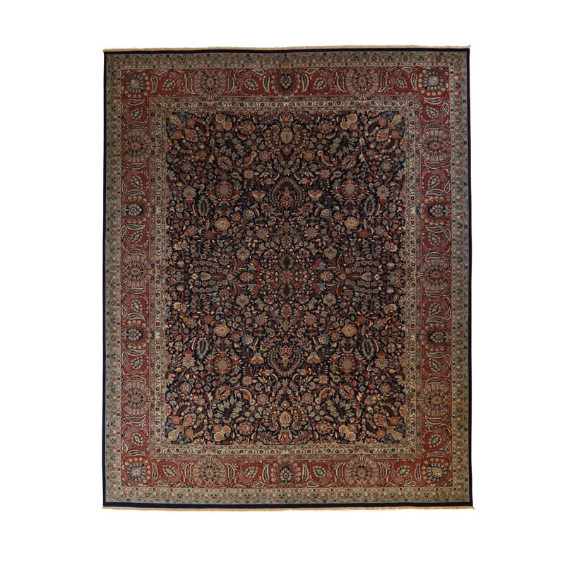 Oriental Hand-Knotted Wool Blue/Rose Area Rug