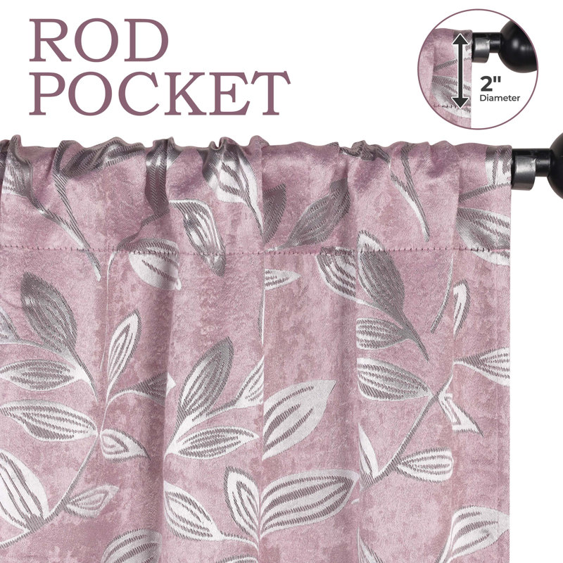 Finklea Floral Pattern Polyester Light Filtering/Room Darkening Rod Pocket Curtain Panels, 26" W x 63" L, Blush