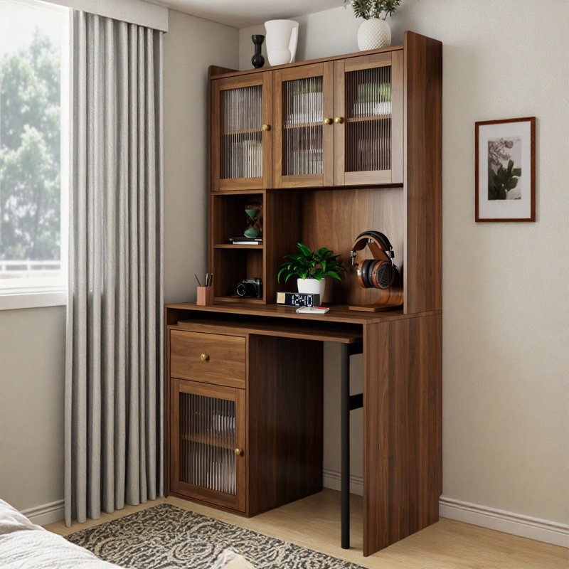 Bureau d'ordinateur avec bibliothèque haute