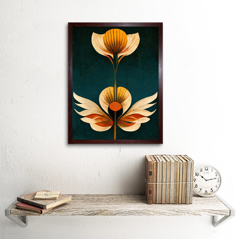 Bold Art Deco Abstract Tulips - Print, Brown Framed Paper, 43cm H x 33cm W x 2cm D