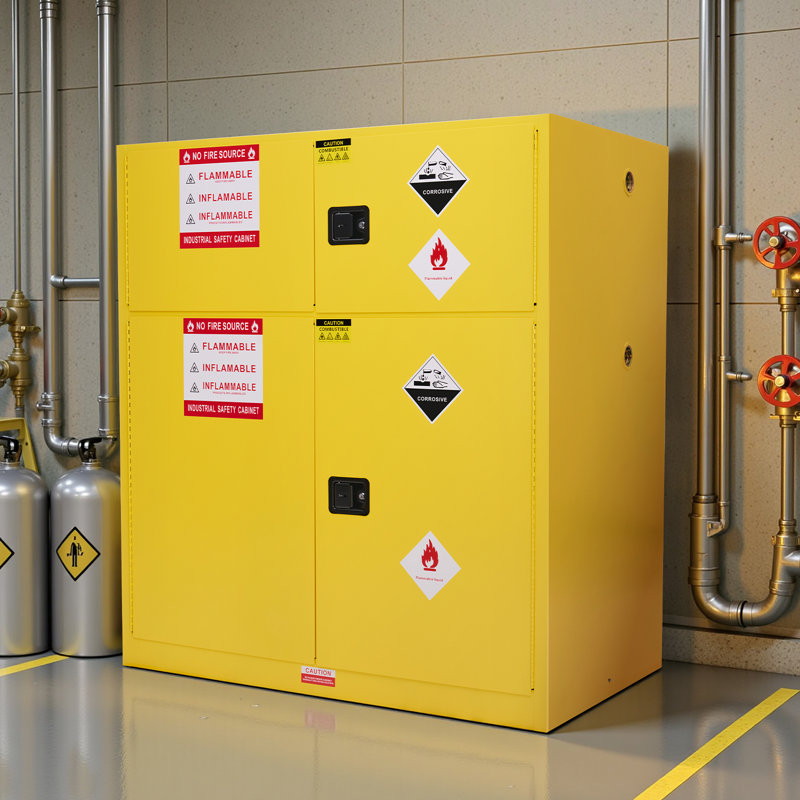 Flammable Cabinet, Cold-Rolled Steel, Adjustable Shelves, OSHA & CE Certified for Industrial, Commercial, Laboratory, and Institutional Use, Yellow