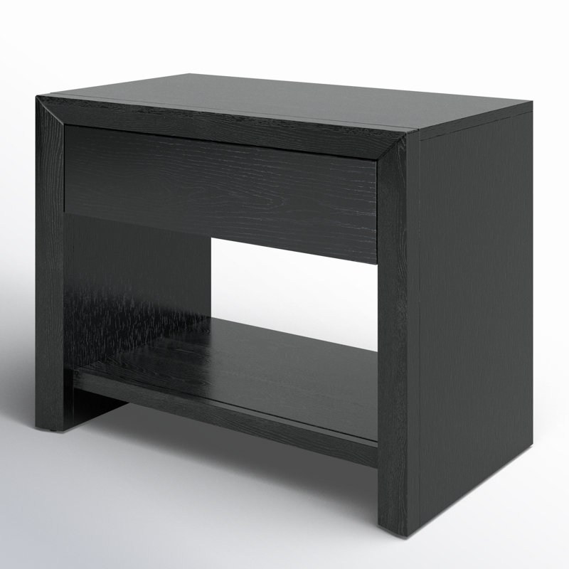 Darnell Wood 1 Drawer Nightstand, Black