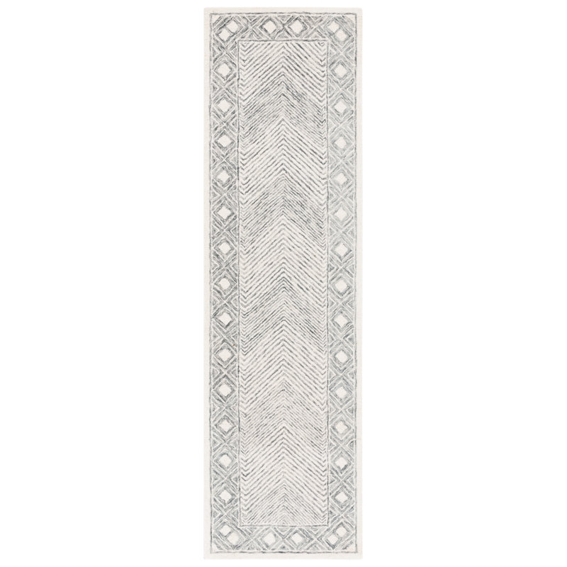 Kestyn Hand Tufted Wool/Cotton Chevron Rug in Gray/Ivory, Runner 2'3" x 8'