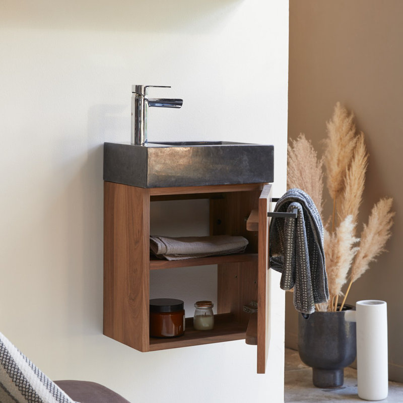 Stelle - Solid walnut and grey marble washbasin unit, Black