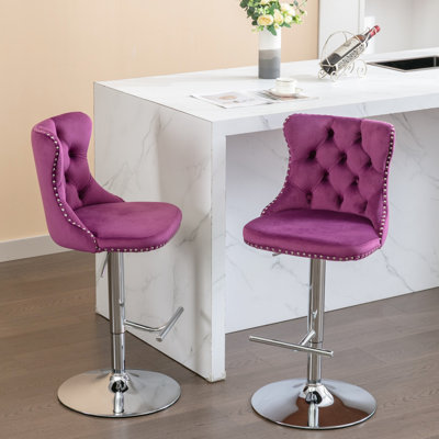 Support en velours, siège réglable de 25 à 33 pouces, base, mauve, de 2 pour hauteur de siège de cuisine de pub, dossier, îlot de salle à manger confortable