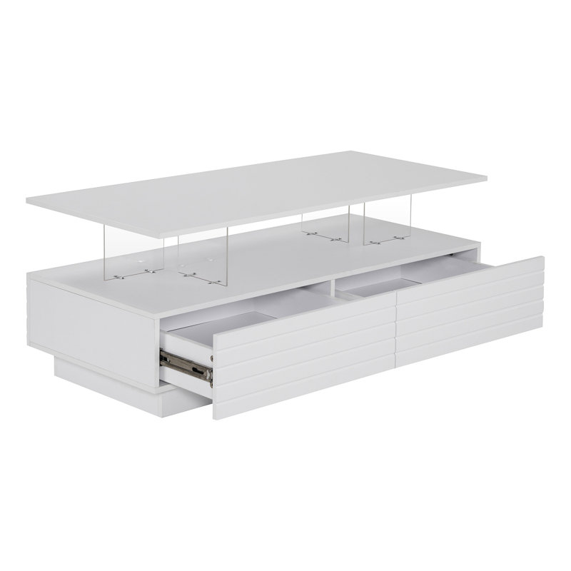 Table basse de 47,2 po avec 2 tiroirs et lumières à DEL multiples - Polyvalent et élégant rangement rectangulaire, White