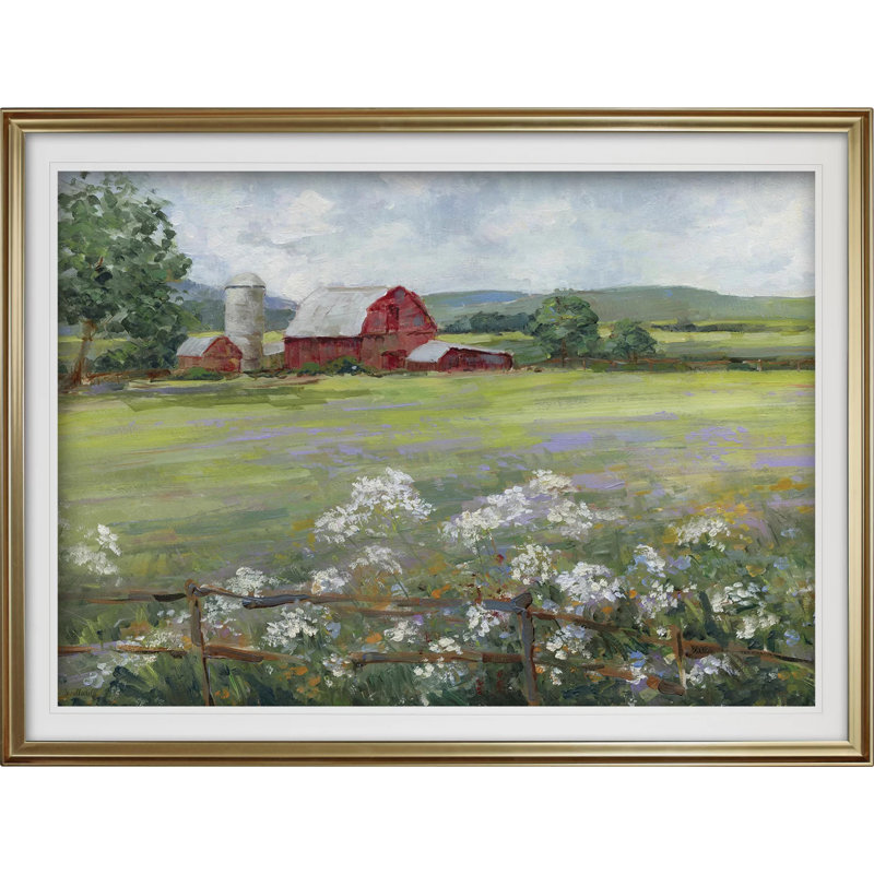 «Demetrice Bromborough 39_Le lit de fleurs, camion de livraison de ferme rose, art mural par Jen Bucheli, Cadre doré