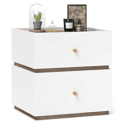 2-drawer Nightstand Modern Bedside Table With Storag Raised Edge For Living Room