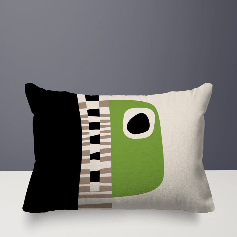 Oreiller rectangulaire réversible intérieur / extérieur Rikka, Chartreuse / noir / blanc cassé, H 14 po x l 20 po
