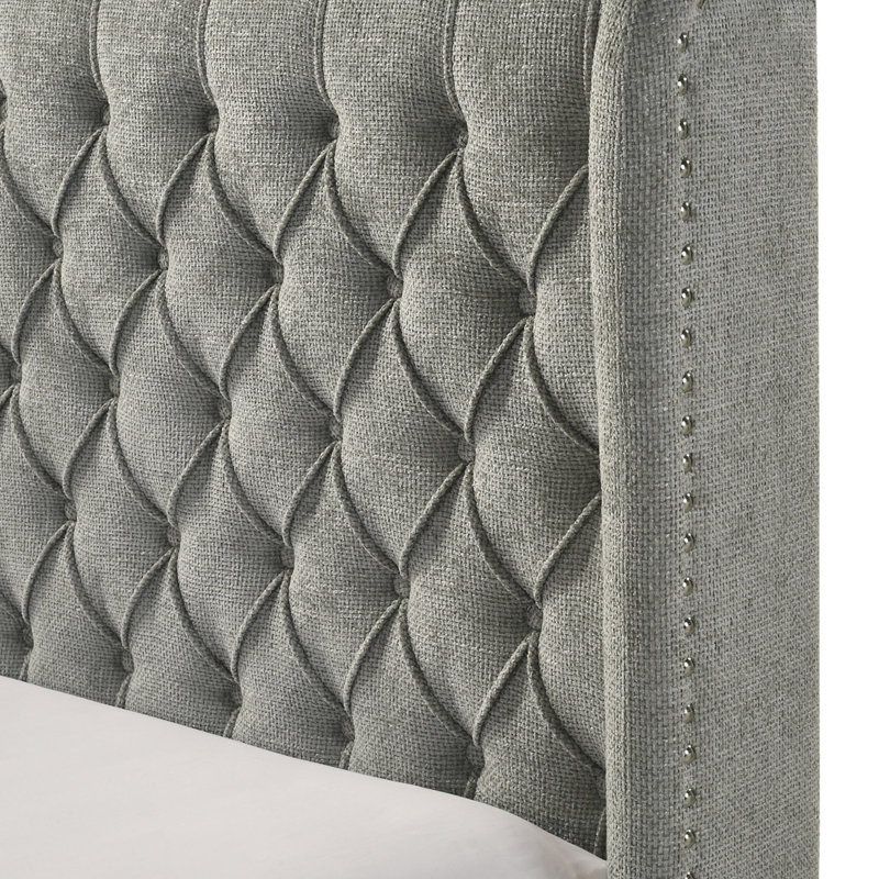 Contemporary Upholstered  Bed, Queen, Gray