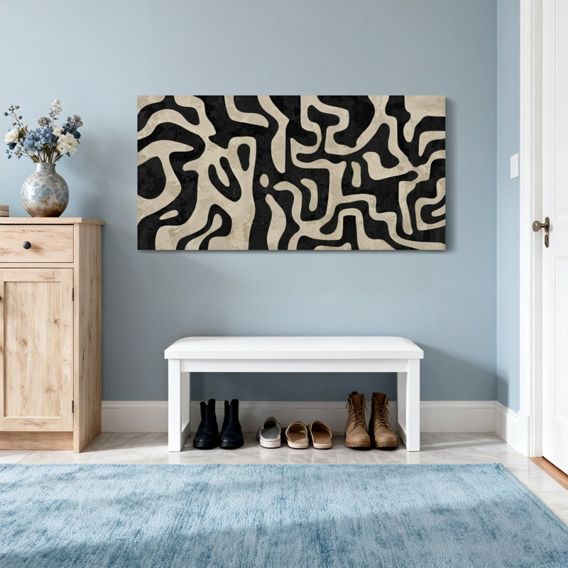 Motif organique noir et crème à la mode, H 24 po x l 48 po