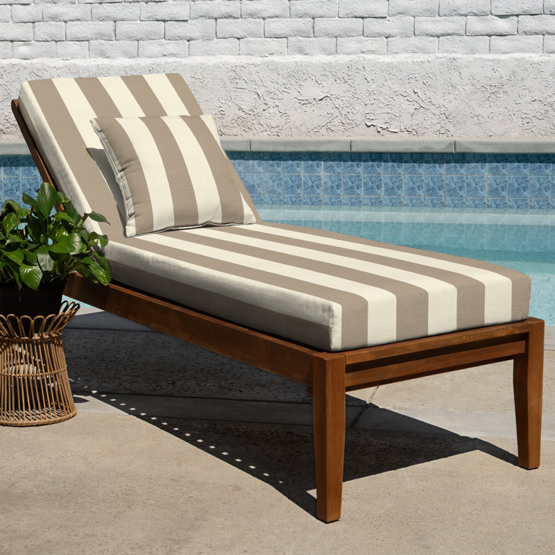 Outdoor Chaise Lounge Cushion – Weather-Resistant, Reversible, Plush Comfort - Basics by Wayfair™, Camel Awning Stripe