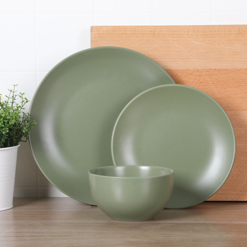 Gibson Home Queenslane 12 Piece Stoneware Matte Dinnerware Set - Matte Blue, Green