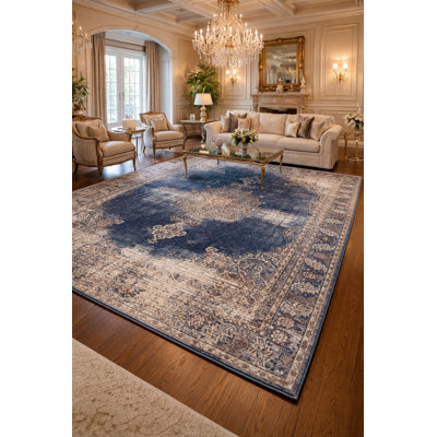 Tapis oriental délavé à 100% en bleu délavé délavé