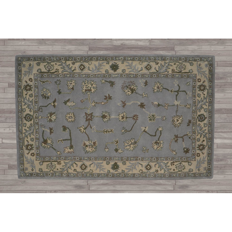 Multi Size Gray Hand Tufted Traditional Wool Oriental Area Rug, Rectangle 4' x 6'