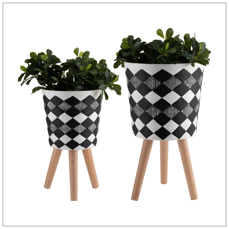 S / 2 DÉCORSEUR DE DIAMANT 10/12 "AVEC PIEDS EN BOIS, NOIR (KD)