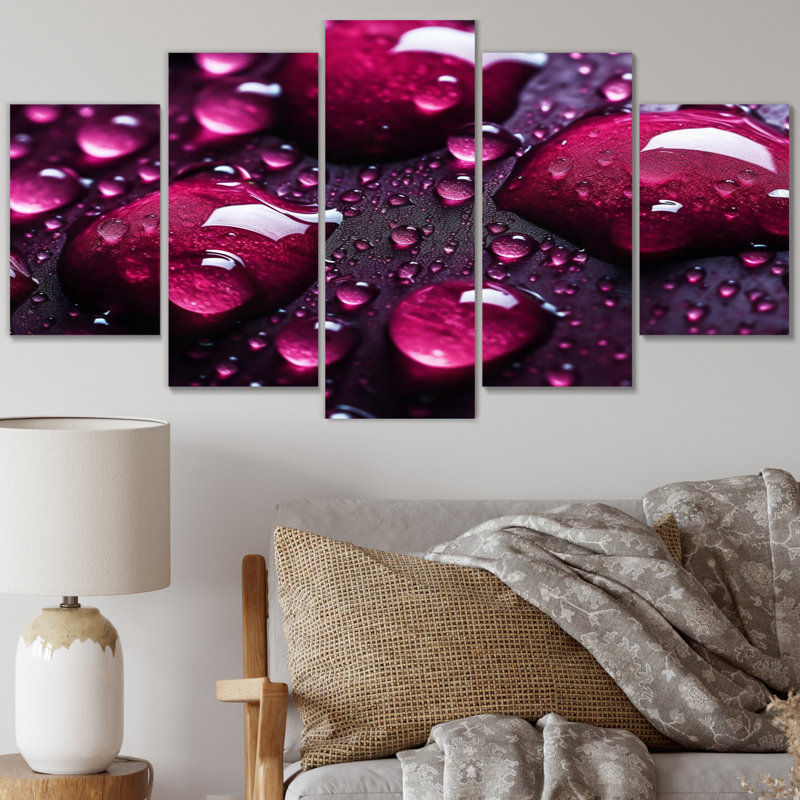 Red Rose With Raindrops VIII - Raindrops Canvas Print - 5 Panels