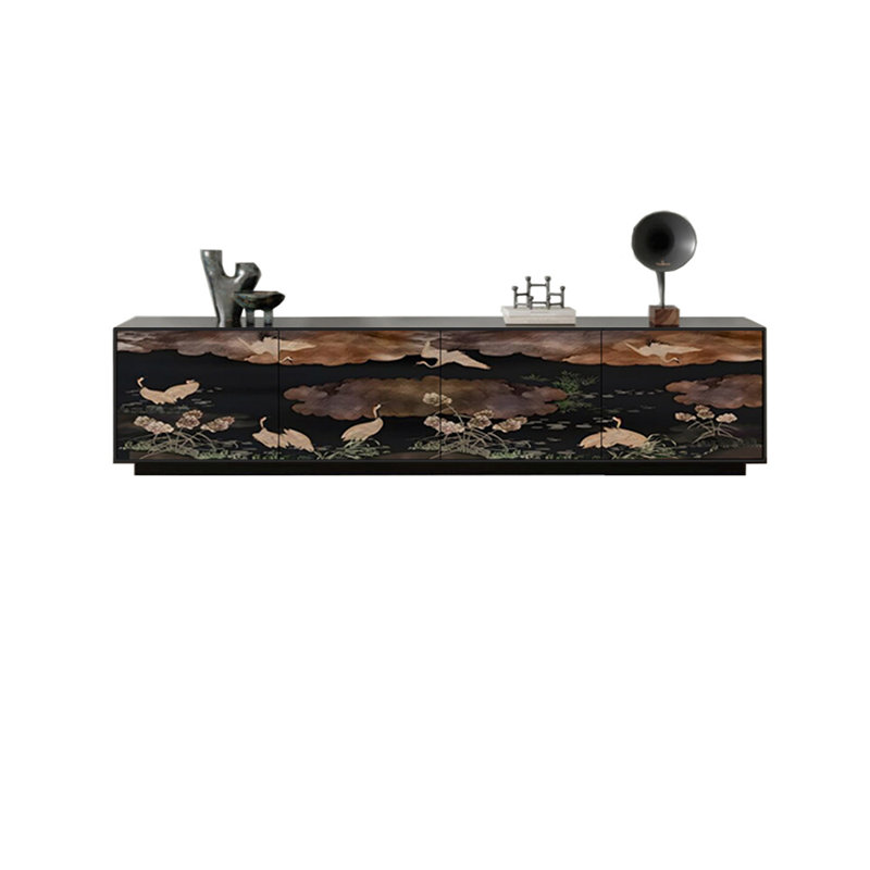 Meuble télé en bois de pin avec beaucoup de rangement, Noir, noir, noir, noir, 70.86"