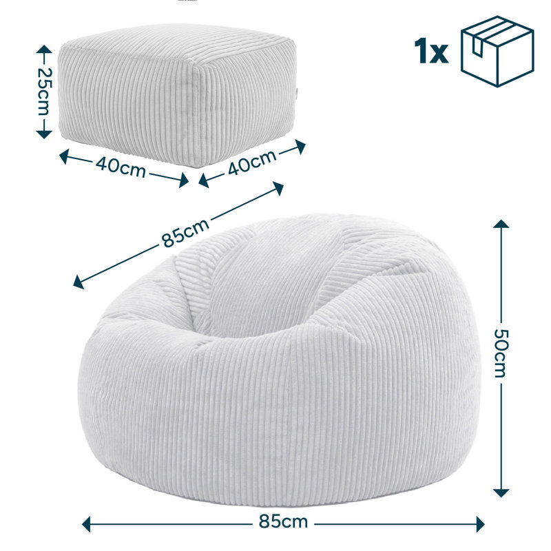 icon Kingston Cord Adults Bean Bag Chair and Pouffe, Ready Filled Beanbag and Footstool Navy Blue, Orange