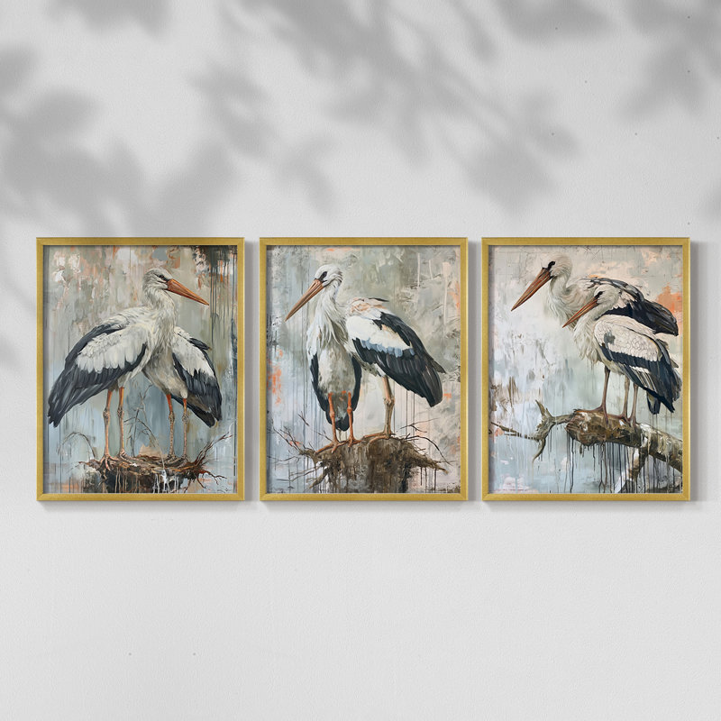 Série Sea and Shore XXXIV - Ensemble de 3 estampes numériques - Prêt à accrocher, Doré, H 20 po x l 48 po