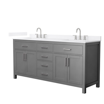 Meuble-lavabo double autoportant 72 po avec plateau en quartz Beckett