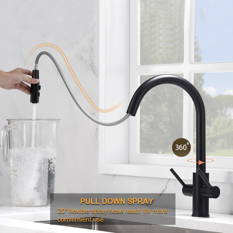 Pull-Down Sprayer Kitchen Sink Faucet, Double Handle Kitchen Faucet , Matte Black