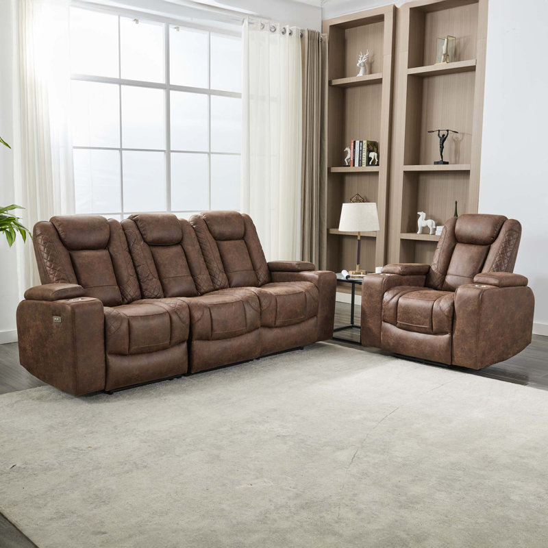 Roxas 4 Seater Linen Electric Reclining Sofa, Brown