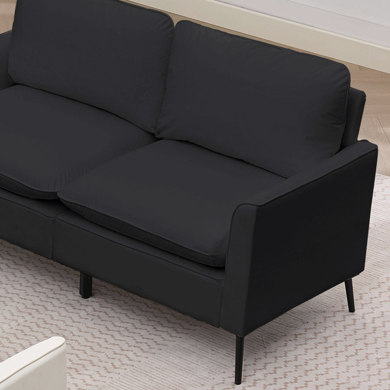 Causeuse en cuir rembourrée, fauteuil de chambre simple de style nordique rétro avec balcon, Noir