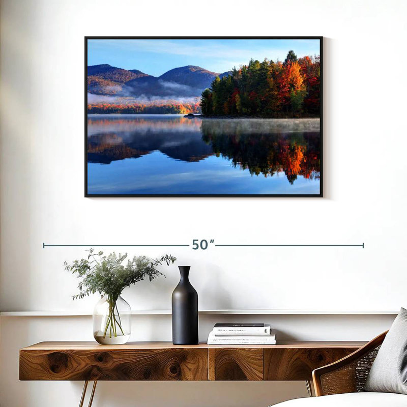 Réflexion du lac Vermont, Cadre flottant noir, 37 po x 25 po