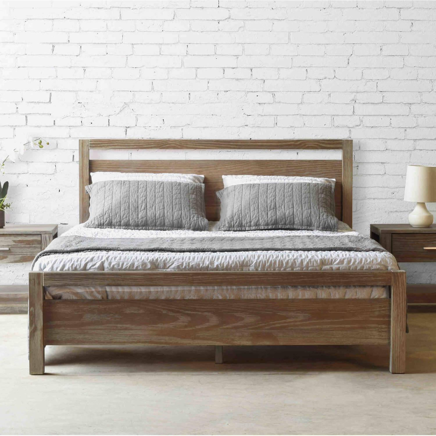 Loft Solid Wood Panel Bed, Brushed White, Full
