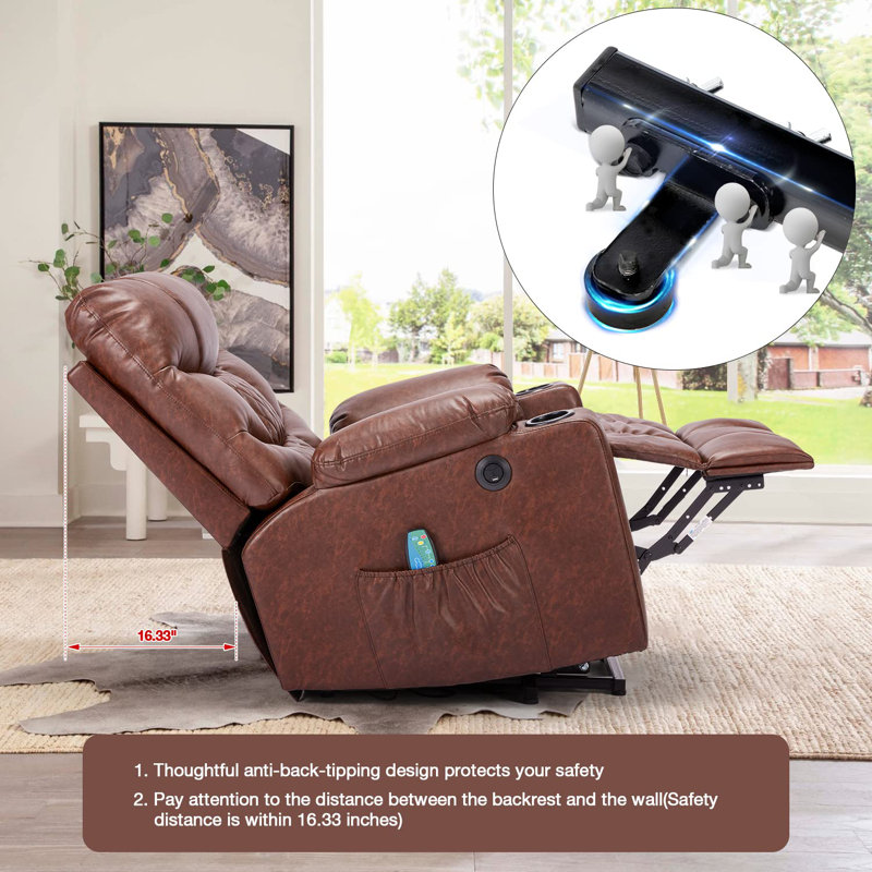 Fauteuil de massage inclinable électrique en similicuir, Similicuir brun