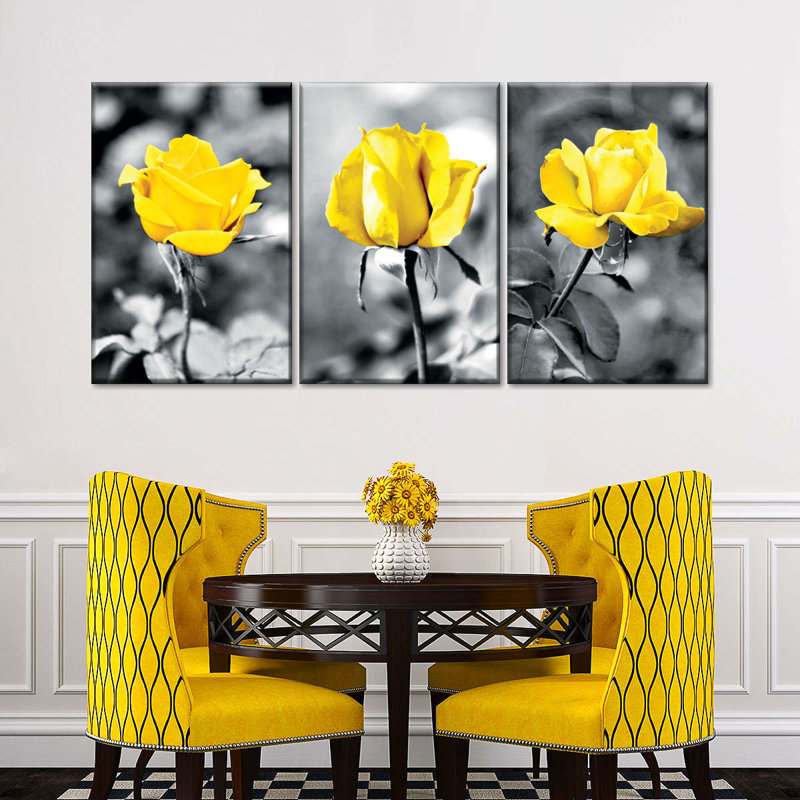 Ensemble de 3 pièces roses sur roses roses, H 36 po x l 74 po x P 1,25 po