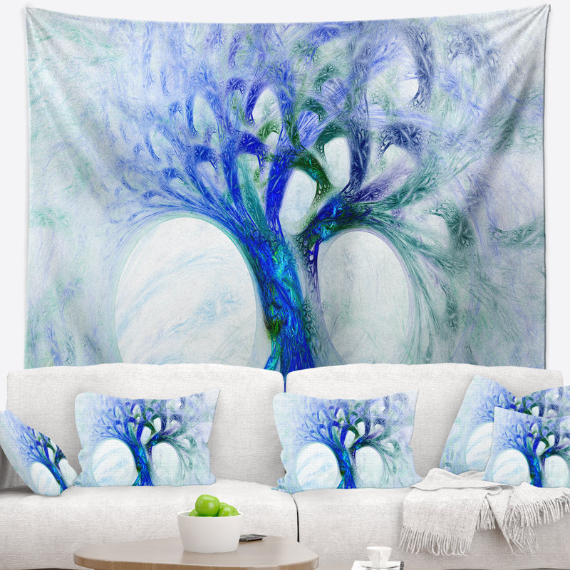 Tapisserie d’arbre abstract blue mystic psychédélique, H 50 po x l 60 po