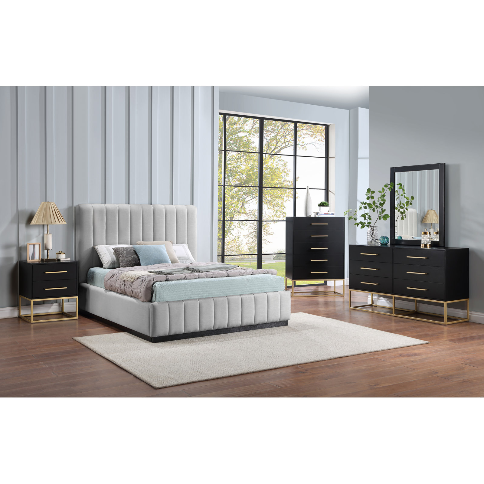 Codyn Tufted Bed, Queen, Grey Linen Textured Fabric