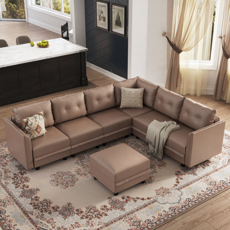 Kosuke Upholstered L-Shaped Sectional, Brown Polyester Blend
