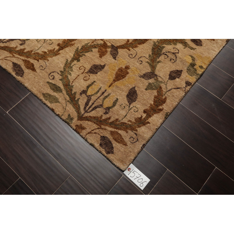 Hand-Knotted Tan and Brown Wool Oriental Rug, 6' x 9'