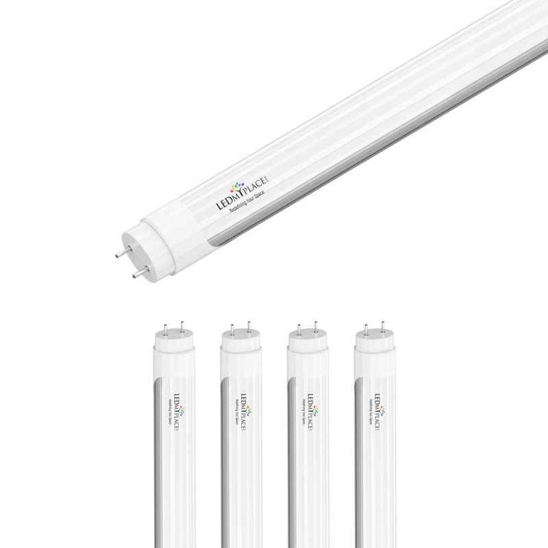 Tube hybride à DEL T8 de 4 pi, puissance réglable, variable CCT, givré, base G13, alimentation simple / double - compatible ballast ou dérivation (ensemble de 4)