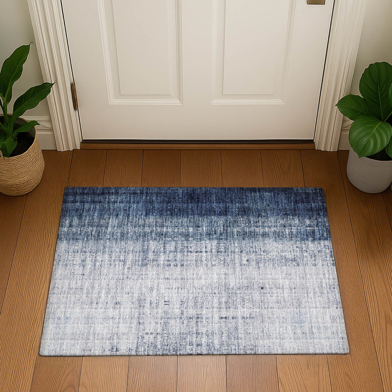 Premium Machine Washable Mayfield AMF2240 Striped Rug, 1'8" x 2'6", Blue