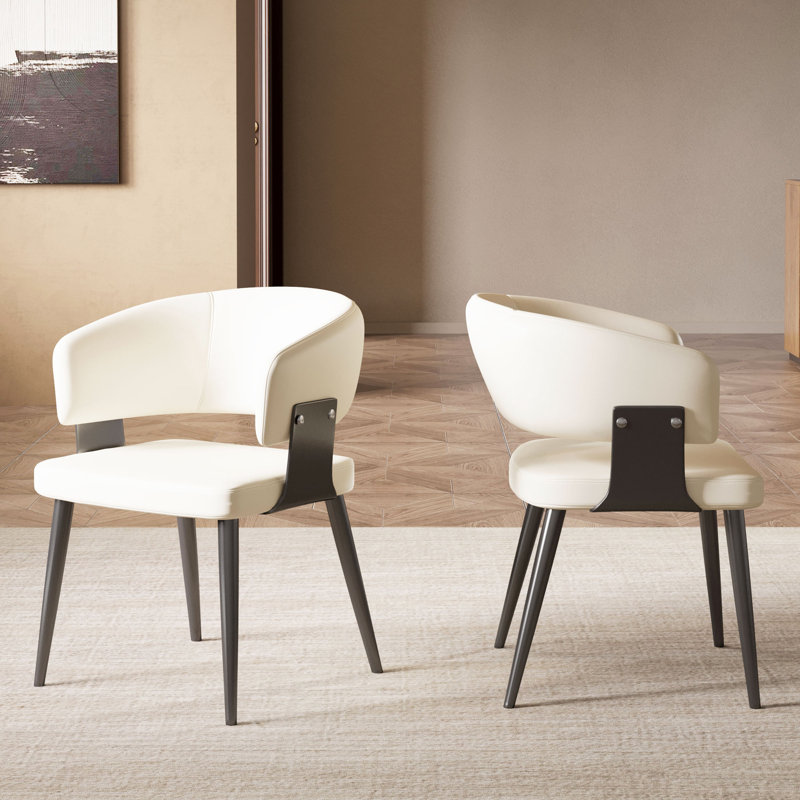 2 Piece Set, Modern Upholstered Dining Chairs, Metal Legs, White