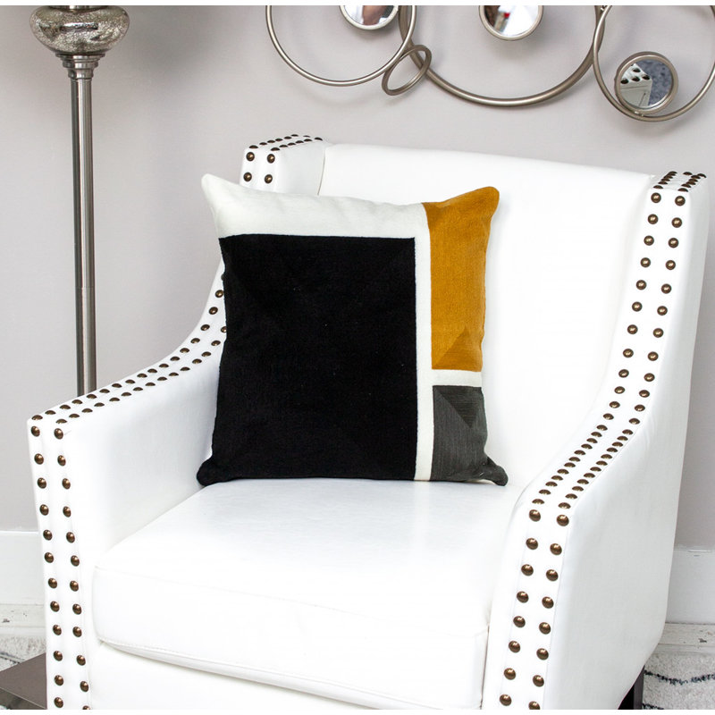 Coussin décoratif à fermeture à glissière géométrique 100% coton noir et jaune 20 po x 20 po
