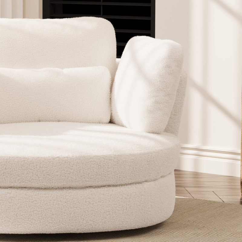 Upholstered Slipcovered Oversized Swivel Barrel Accent Chair, Ivory Boucle