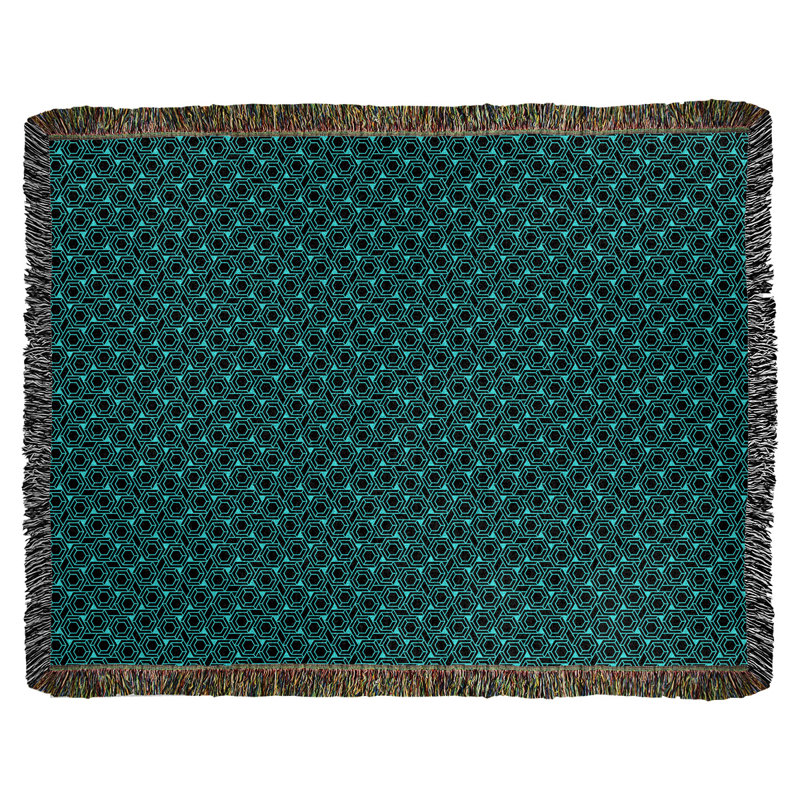 Couverture tissée hexagonale Katelyn Elizabeth, l 50 po x L 60 po, Noir / bleu sarcelle