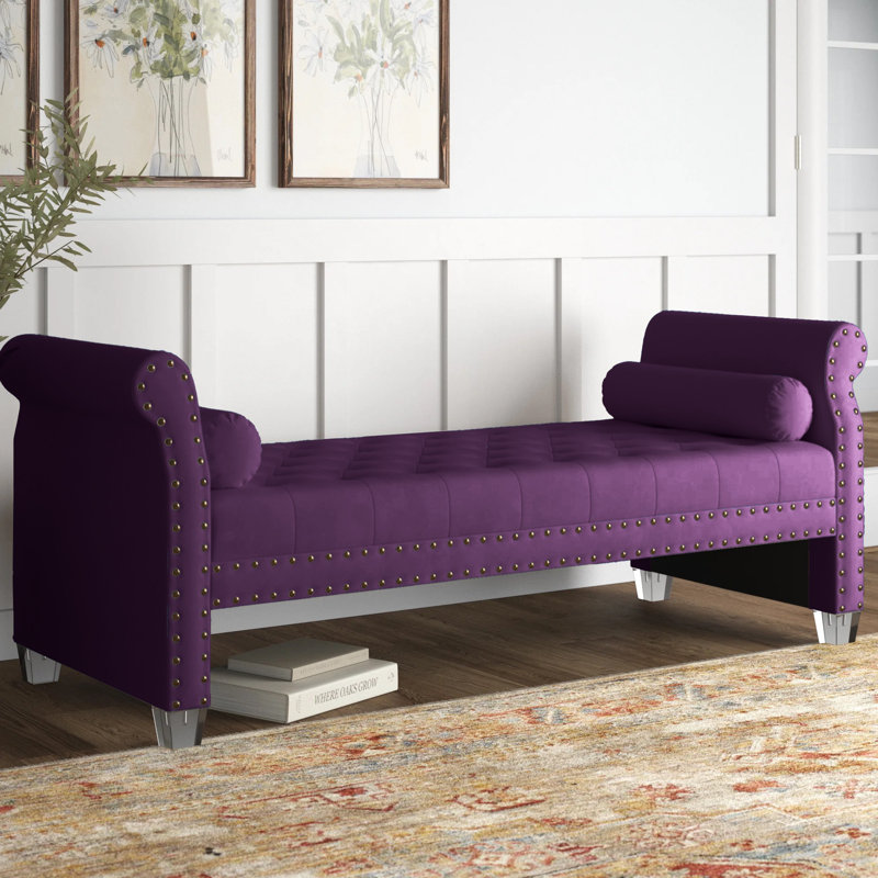 Alianny Upholstered Tufted Bench, Purple Velvet