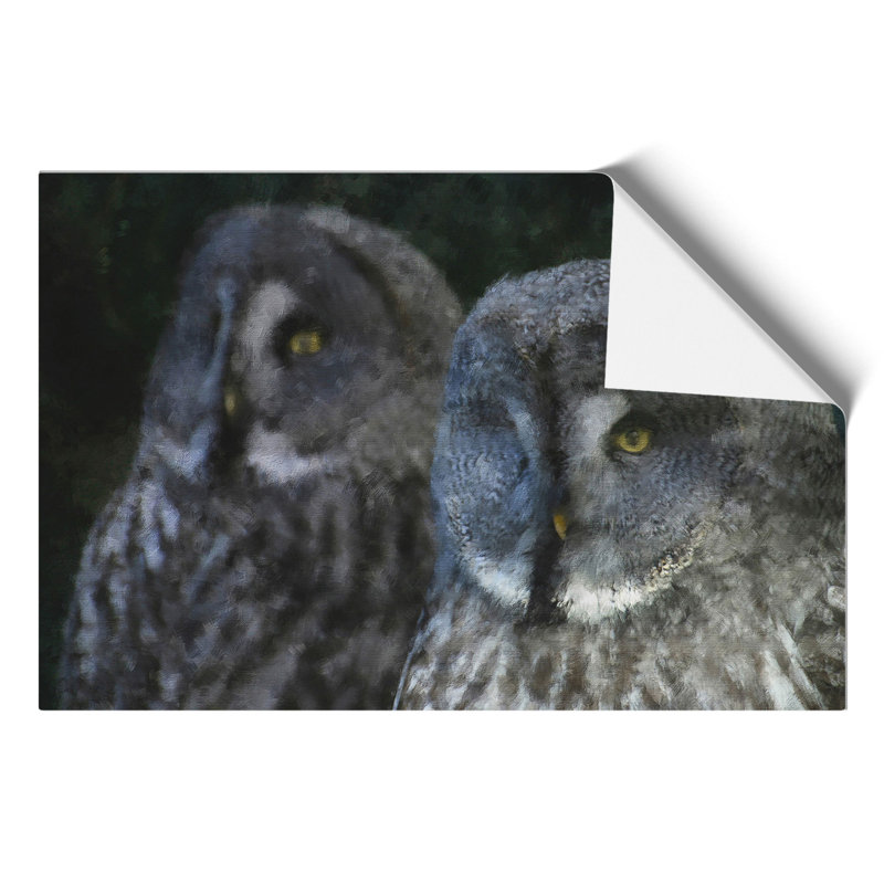 Great Grey Owls Painting - Frameless Print, 30cm H x 42cm W x 0.1cm D