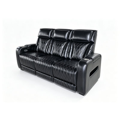 Canapé de cinéma maison inclinable électrique 3 places avec chargeur sans fil, porte-gobelets, lampes de lecture tactiles, cuir d'unité centrale, pour salle de jeux et de cinéma, noir