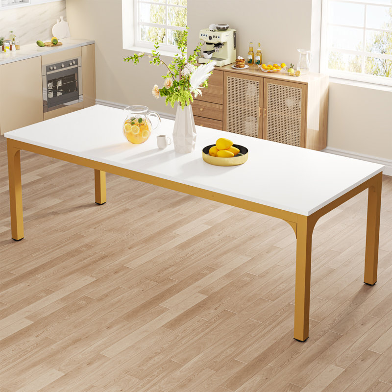 Table de salle à manger Lamekia, Blanc, Doré
