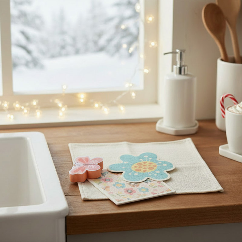 Marlee 3Pc Cleaning Set Dish Cloth & Sponge Spring Bloom - Set Of 6